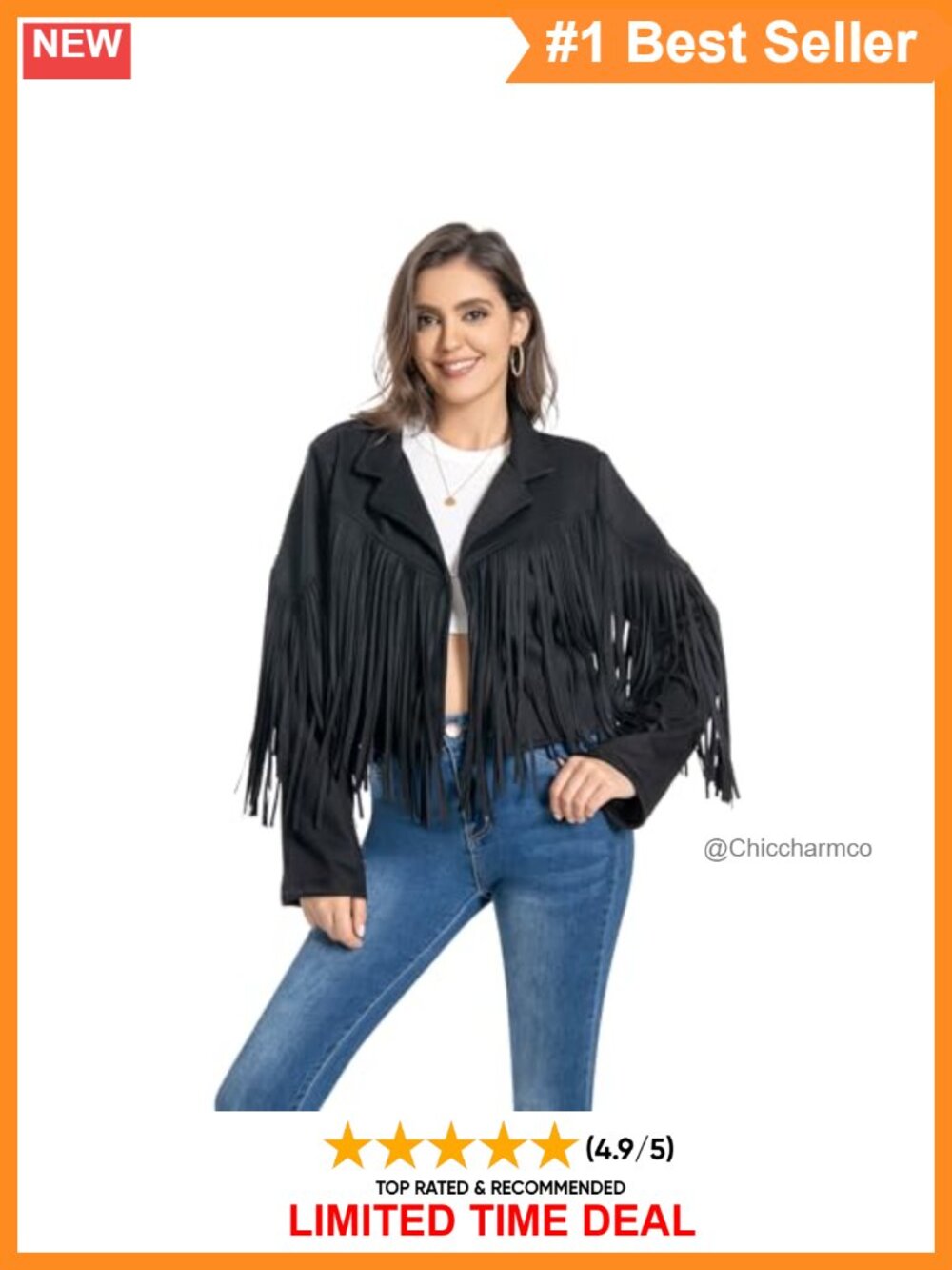 Faux Leather Fringe Crop Moto Jacket Western Cowgirl Concert Outerwear